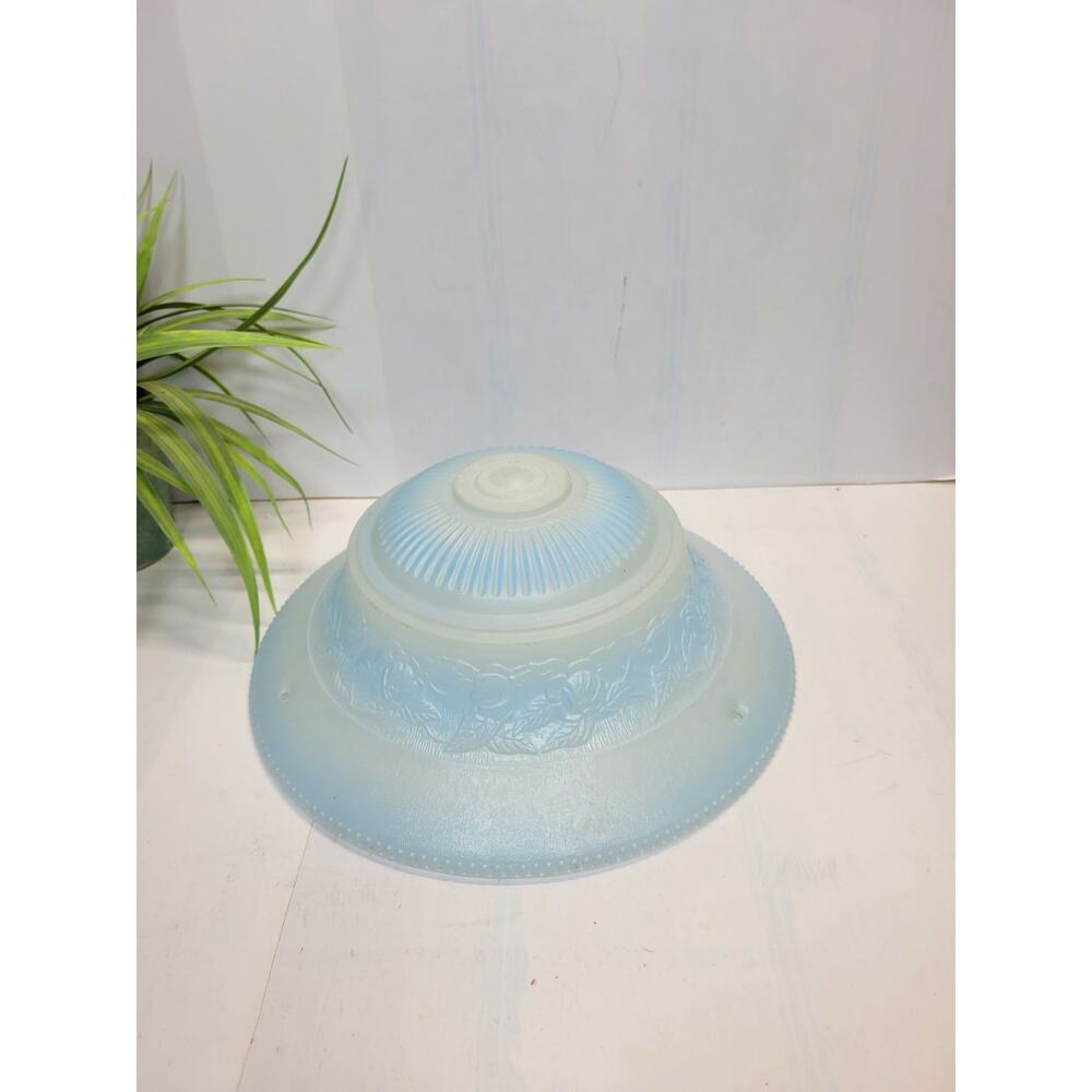 Vintage Ceiling Light, Glass Fixture, Blue Art Deco, Round 3 Chain